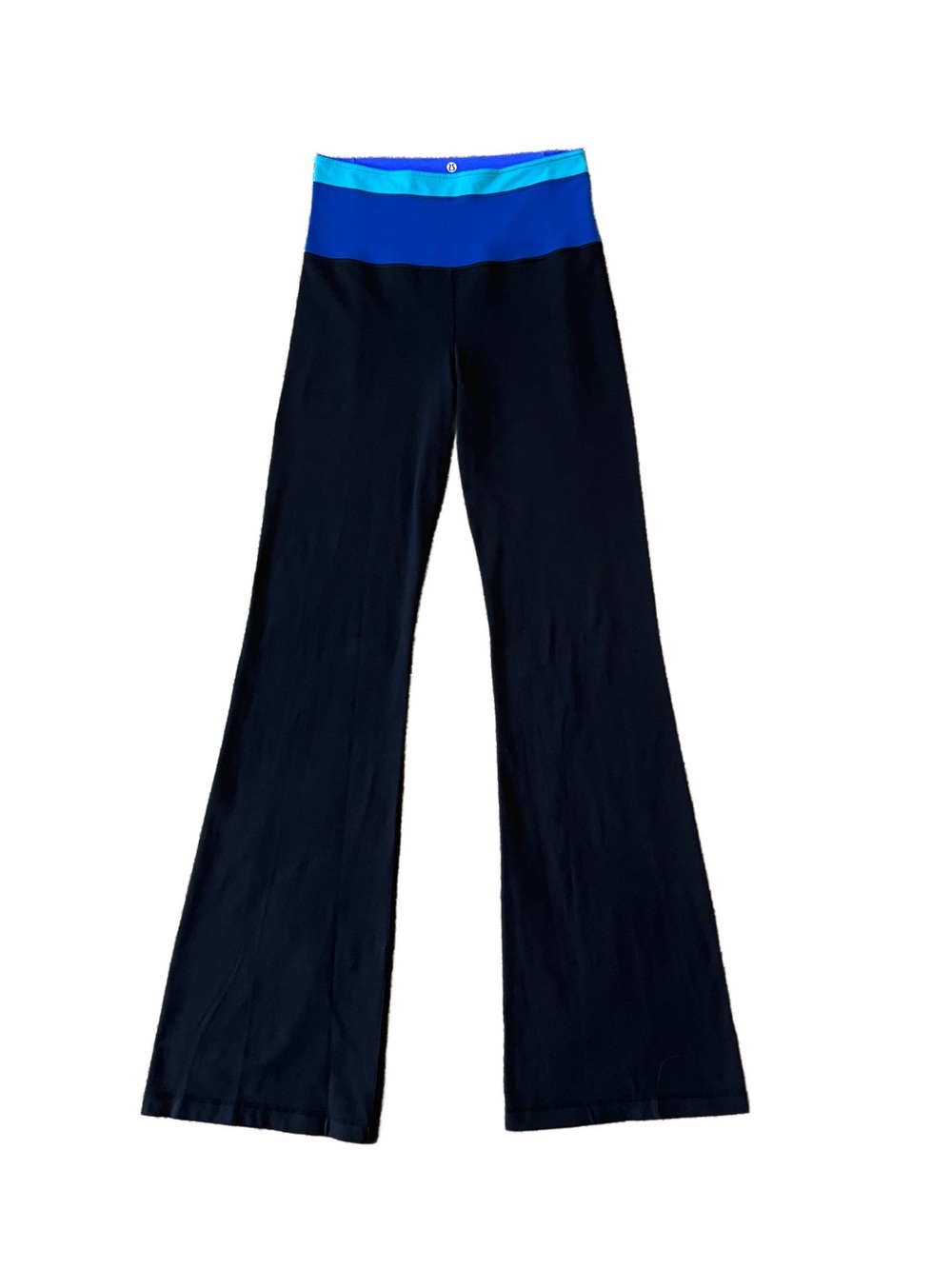 lululemon athletica Black Foldover Groove Pants with Blue Waistband Size 8